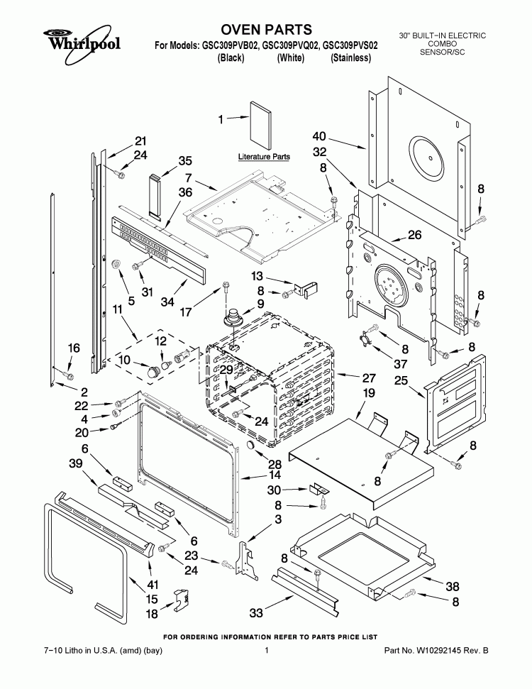 OVEN PARTS Diagram and Parts List for GSC309PVS02  Whirlpool Microwave Oven Combo