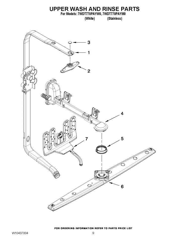 UPPER WASH AND RINSE PARTS Diagram and Parts List for 7WDT770PAYM0  Whirlpool Dishwasher