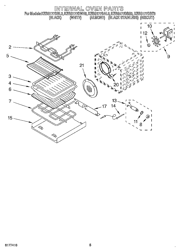 INTERNAL OVEN Diagram and Parts List for KEBS177DAL8  KitchenAid Wall Oven