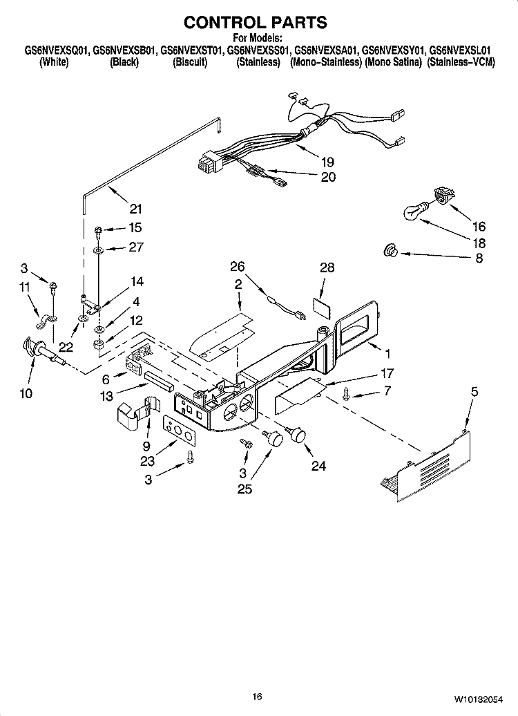 CONTROL PARTS Diagram and Parts List for GS6NVEXSB01  Whirlpool Refrigerator