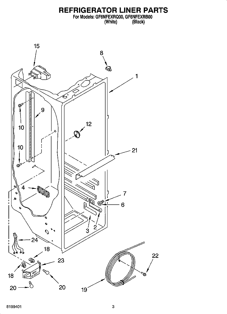 REFRIGERATOR LINER PARTS Diagram and Parts List for GF6NFEXRQ00  Whirlpool Refrigerator