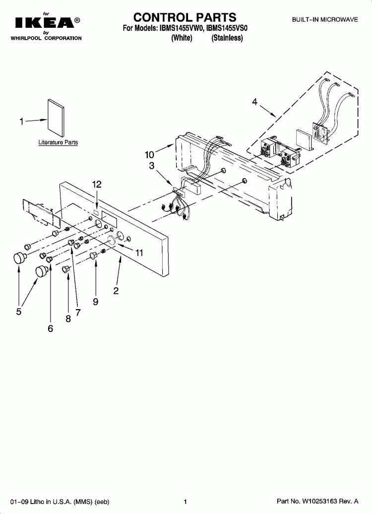 CONTROL PARTS Diagram and Parts List for IBMS1455VW0  Whirlpool Microwave