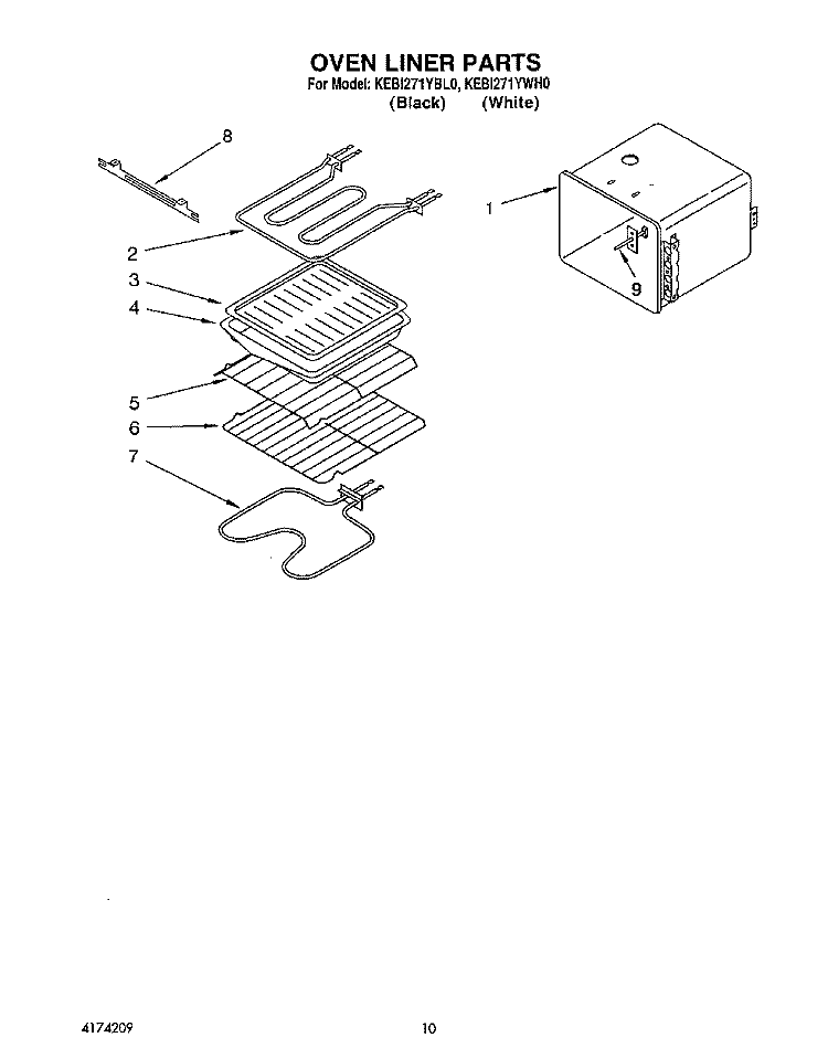 OVEN LINER Diagram and Parts List for KEBI271YWH0  KitchenAid Wall Oven