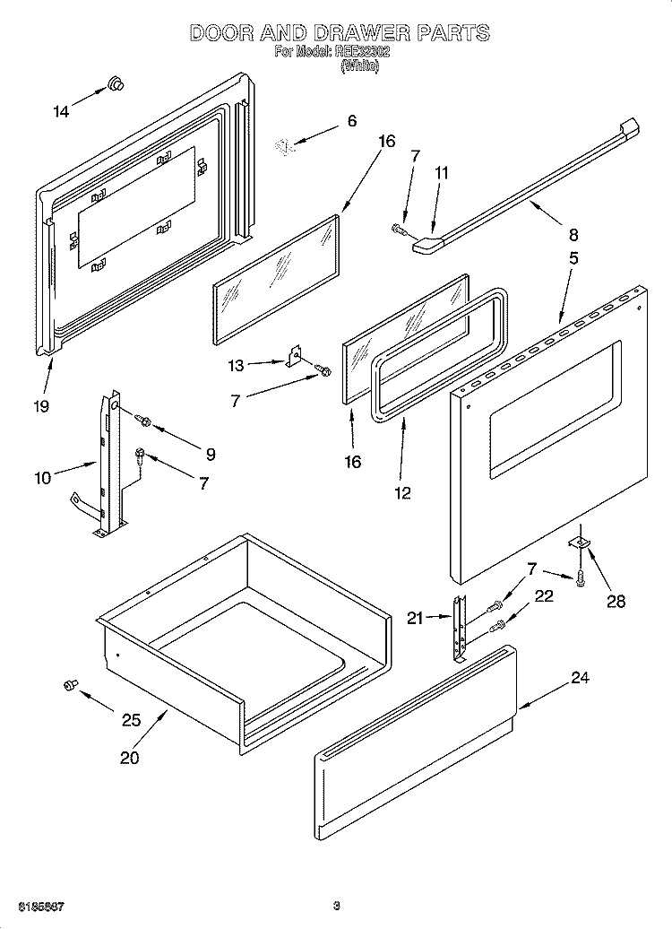 DOOR AND DRAWER PARTS Diagram and Parts List for REE32302  Roper Range