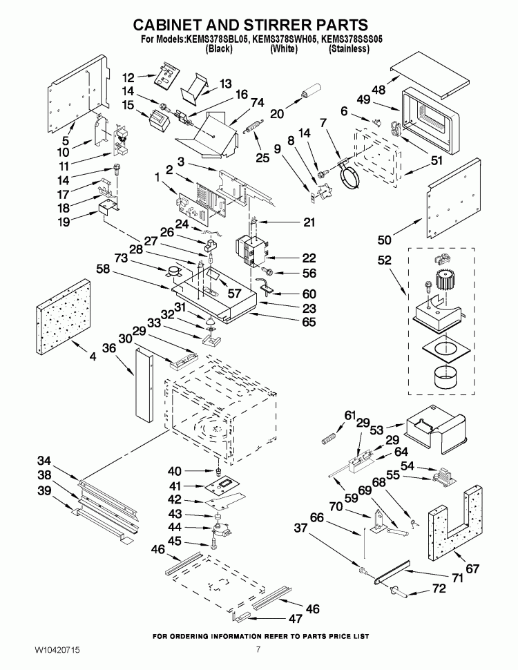 CABINET AND STIRRER PARTS Diagram and Parts List for KEMS378SWH05  KitchenAid Microwave Oven Combo