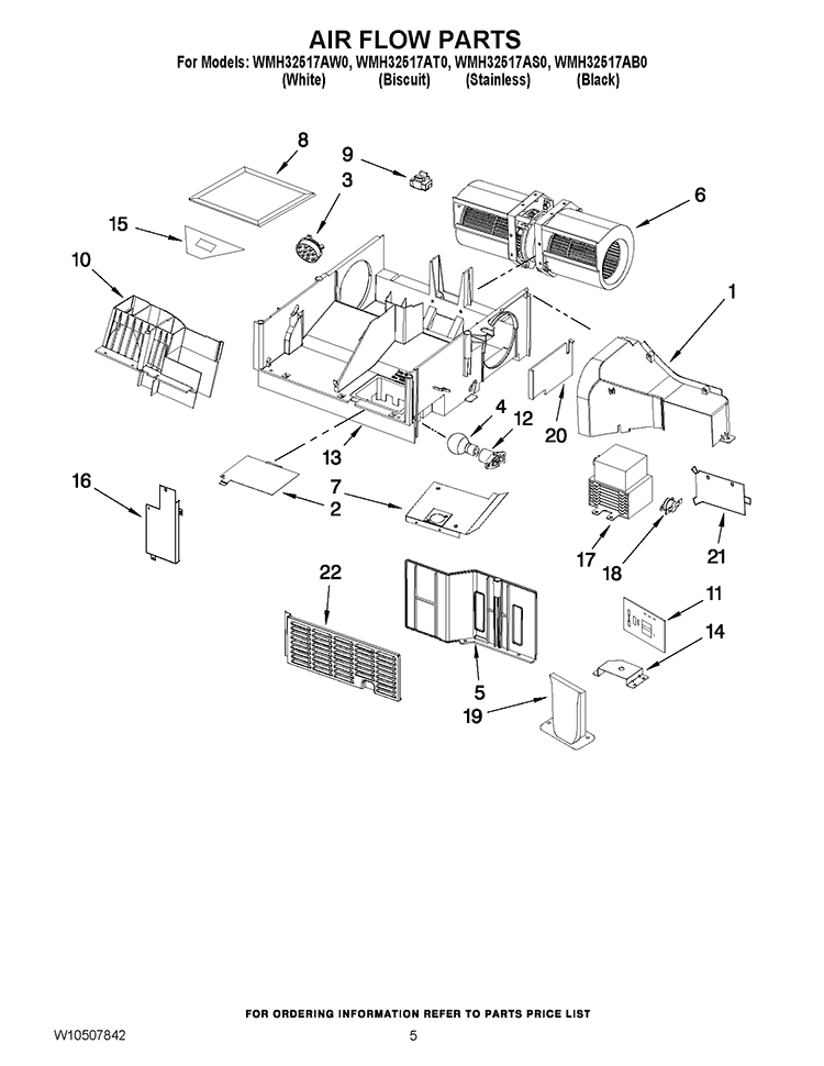AIR FLOW PARTS Diagram and Parts List for WMH32517AB0  Whirlpool Microwave