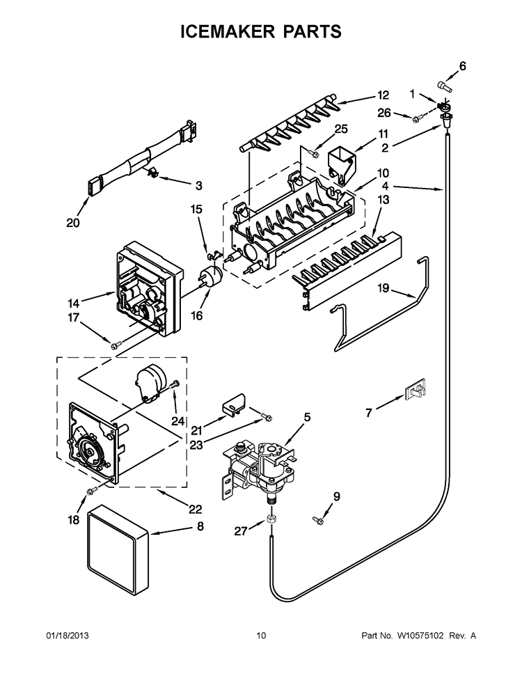 ICEMAKER PARTS Diagram and Parts List for IK8RXDGMXW01  Whirlpool Refrigerator
