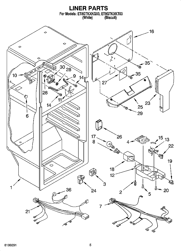 LINER PARTS Diagram and Parts List for ET8GTKXKQ03  Whirlpool Refrigerator