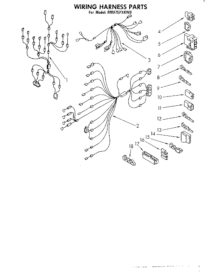 WIRING HARNESS Diagram and Parts List for RM975PXKW0  Whirlpool Microwave Oven Combo
