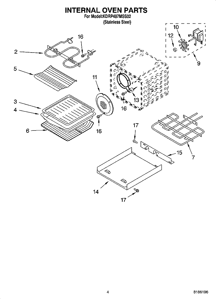 INTERNAL OVEN PARTS Diagram and Parts List for KDRP487MSS02  KitchenAid Range