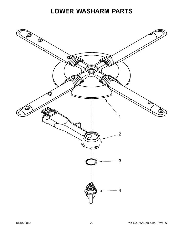 LOWER WASHARM PARTS Diagram and Parts List for KUDS30FXPA9  KitchenAid Dishwasher