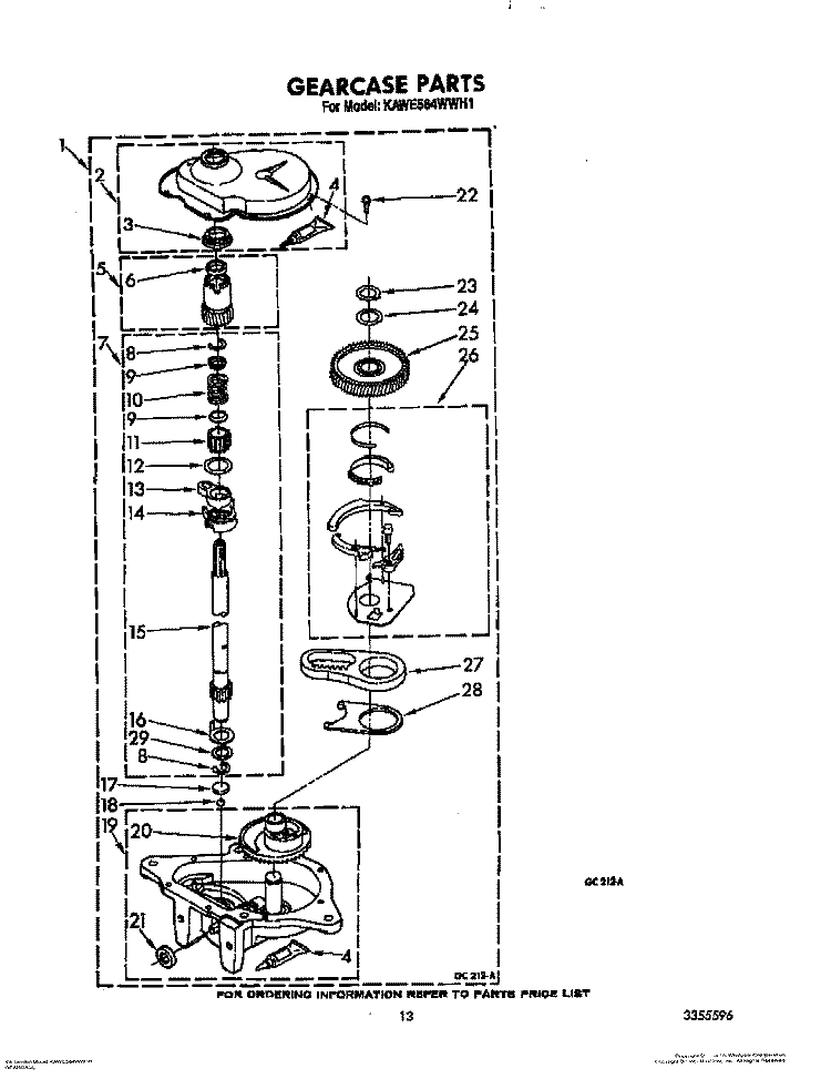 GEARCASE Diagram and Parts List for KAWE564WAL1  KitchenAid Washer