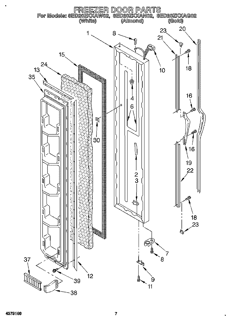 FREEZER DOOR Diagram and Parts List for 8ED20ZKXAN02  Whirlpool Refrigerator