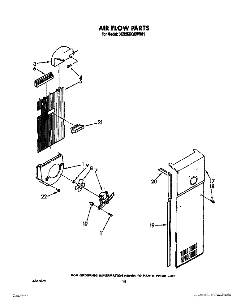 AIRFLOW Diagram and Parts List for 3ED25DQXVN01  Whirlpool Refrigerator