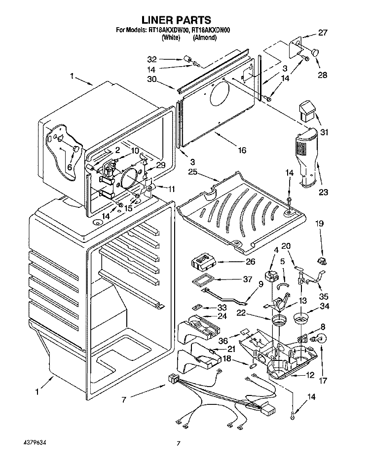 LINER Diagram and Parts List for RT18AKXDW00  Roper Refrigerator