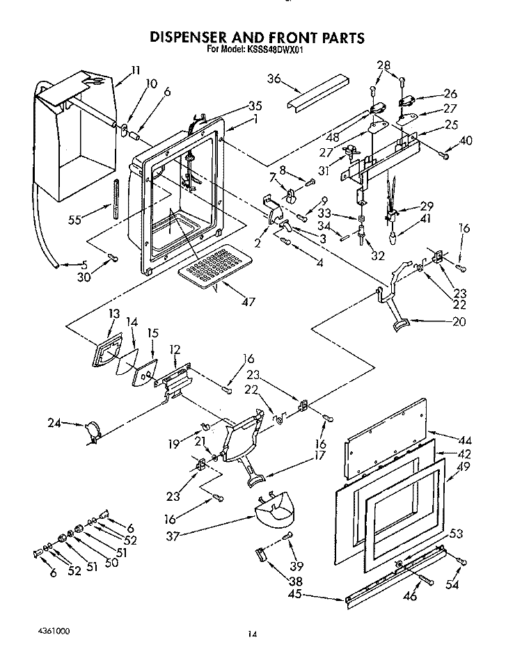 DISPENSER AND FRONT Diagram and Parts List for KSSS48DWX01  KitchenAid Refrigerator