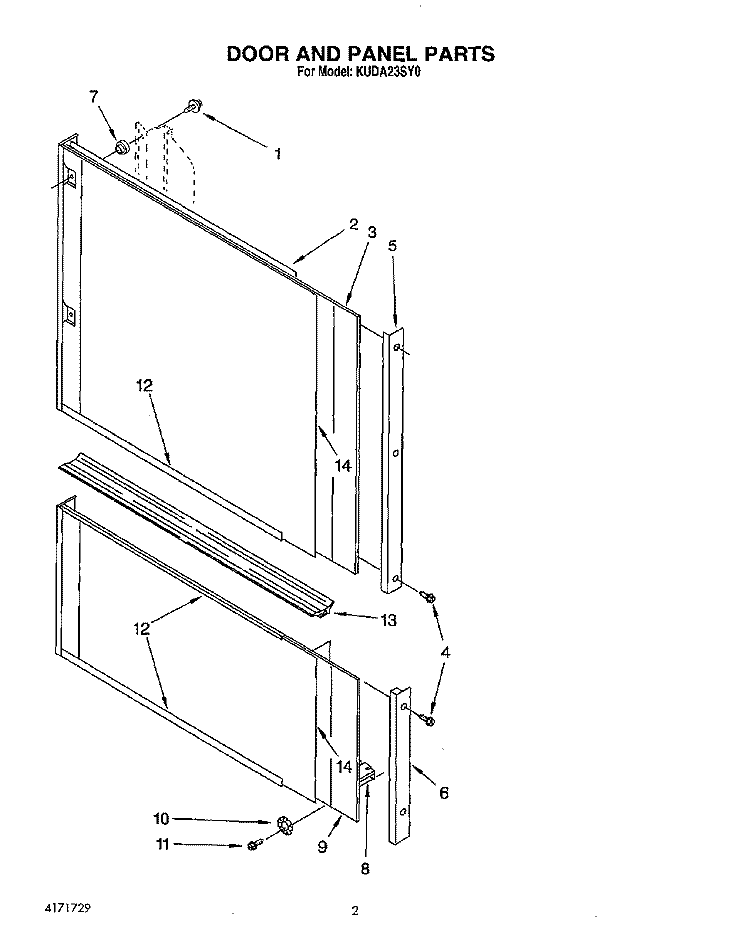 DOOR AND PANEL Diagram and Parts List for KUDA23SY0  KitchenAid Dishwasher