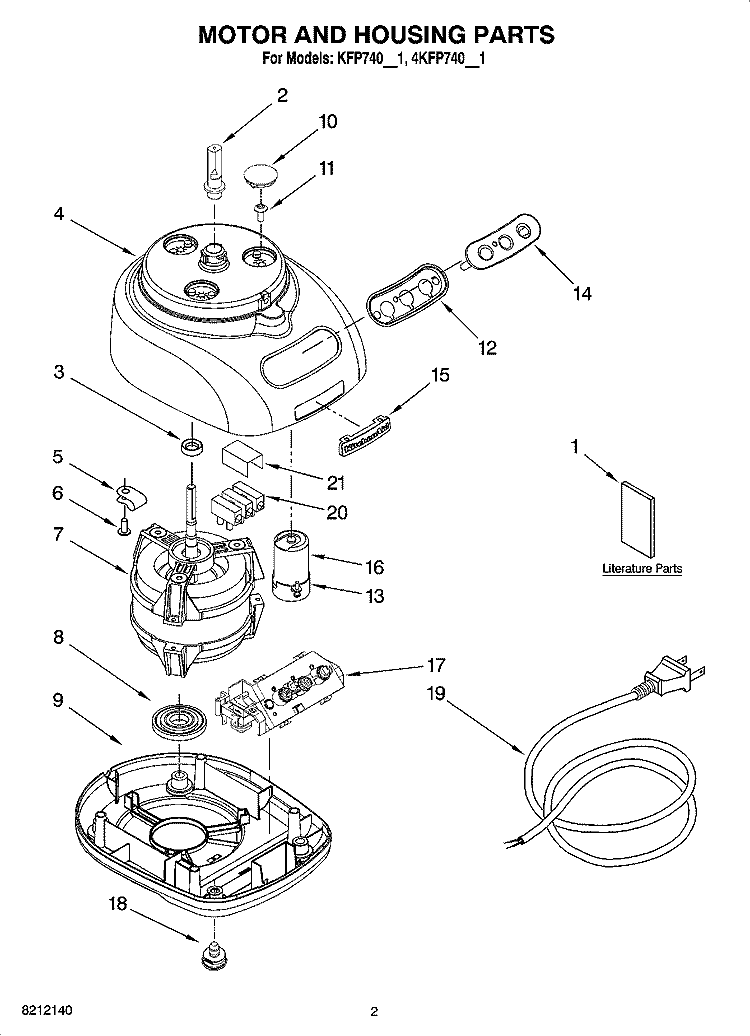 MOTOR AND HOUSING PARTS Diagram and Parts List for 4KFP740WH1  KitchenAid Food Processor