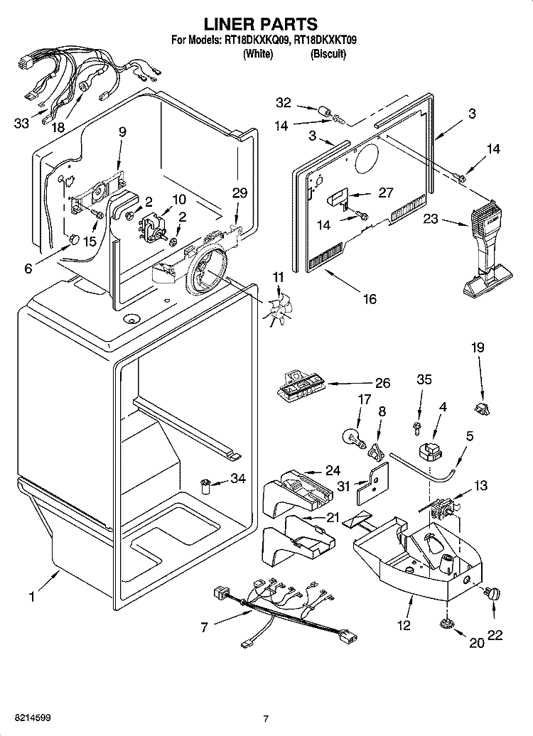 LINER PARTS Diagram and Parts List for RT18DKXKQ09  Roper Refrigerator