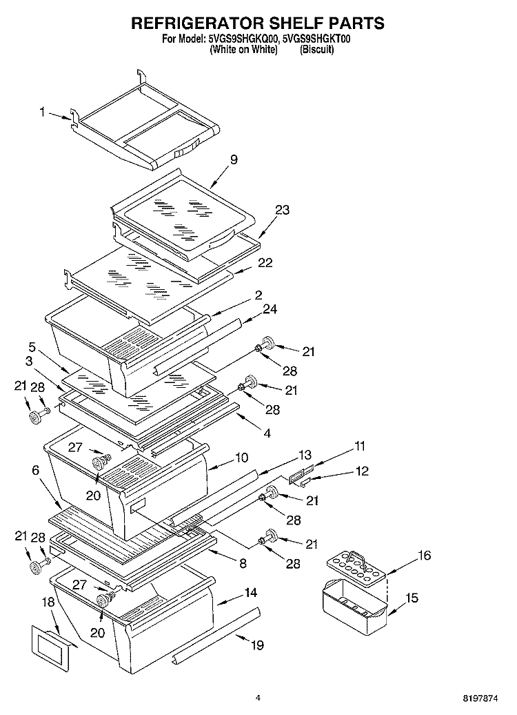 REFRIGERATOR SHELF Diagram and Parts List for 5VGS9SHGKT00  Whirlpool Refrigerator