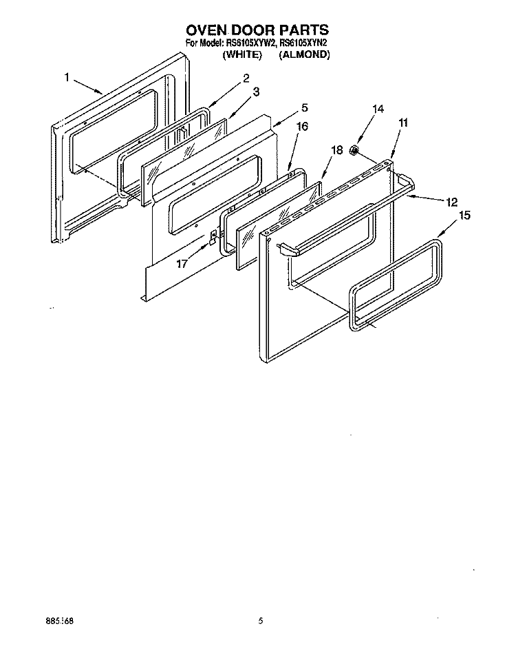 OVEN DOOR Diagram and Parts List for RS6105XYW2  Whirlpool Range