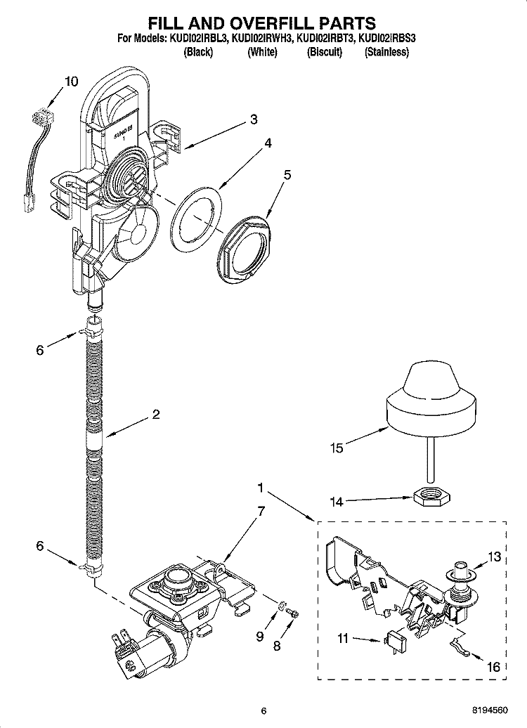 FILL AND OVERFILL PARTS Diagram and Parts List for KUDI02IRBL3  KitchenAid Dishwasher