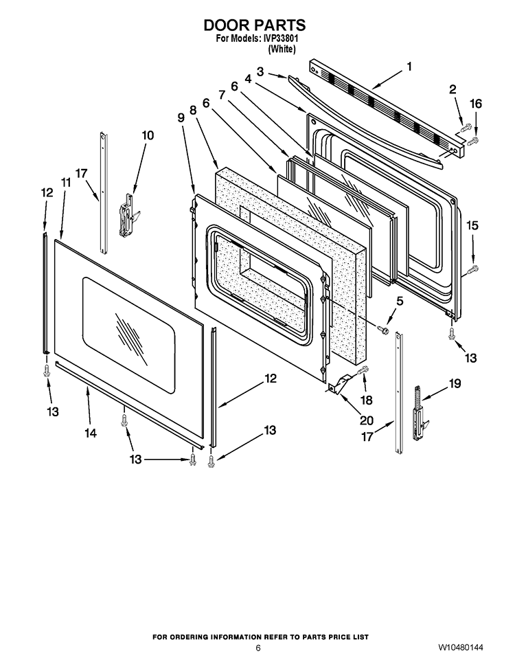 DOOR PARTS Diagram and Parts List for IVP33801  Inglis Range