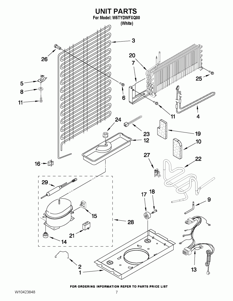 UNIT PARTS Diagram and Parts List for W5TYDWFXQ00  Whirlpool Refrigerator
