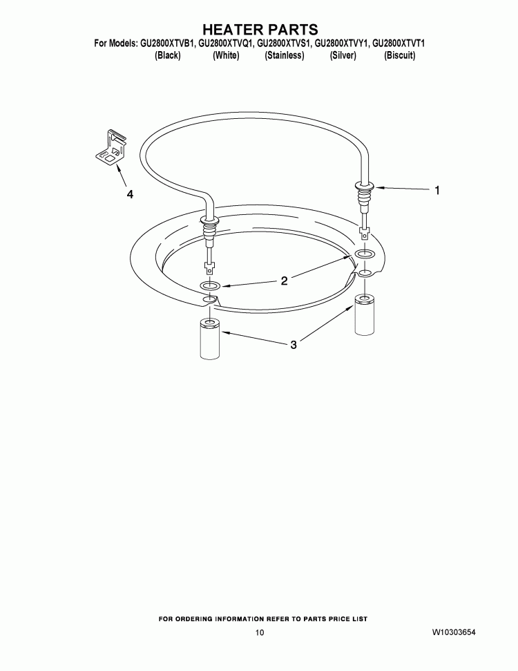 HEATER PARTS Diagram and Parts List for GU2800XTVB1  Whirlpool Dishwasher