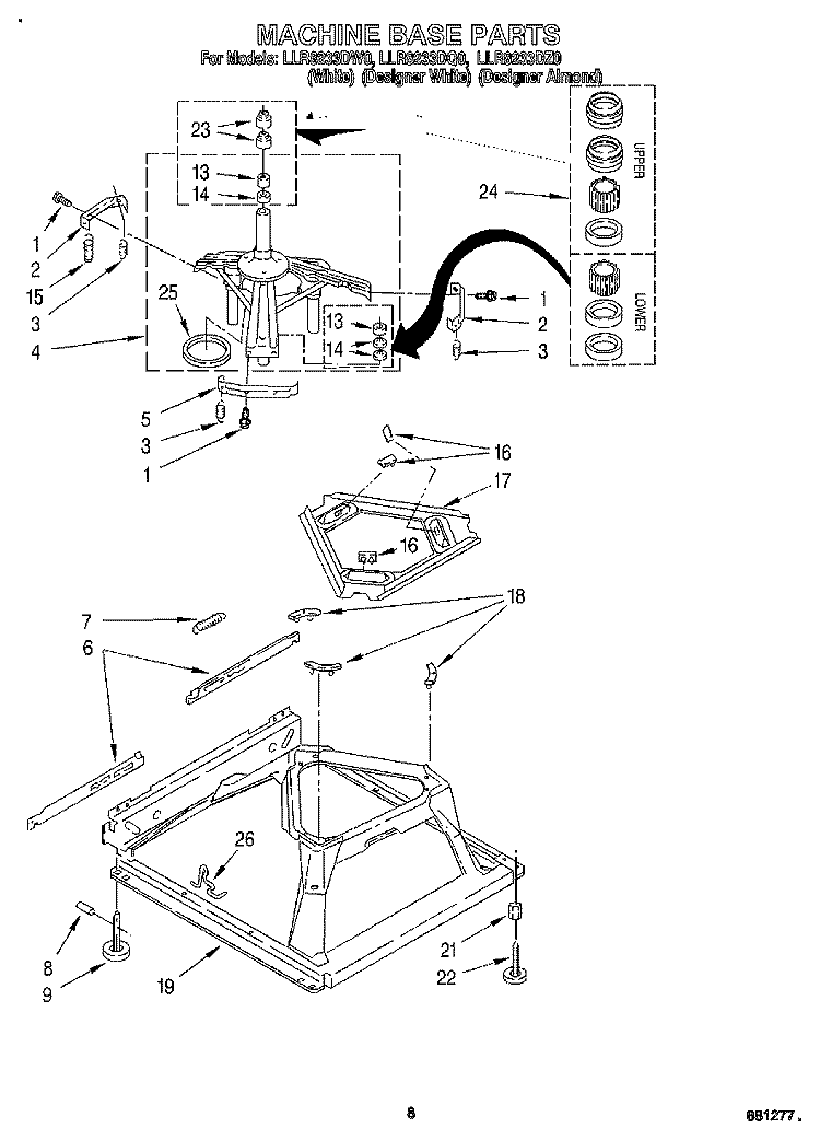 MACHINE BASE Diagram and Parts List for LLR8233DZ0  Whirlpool Washer