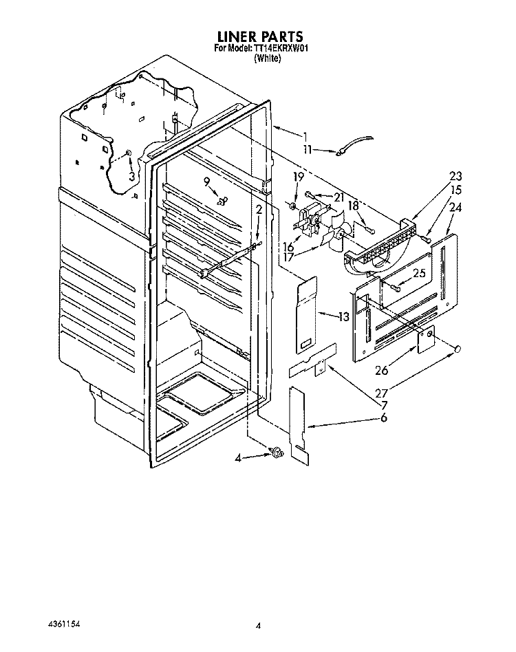 LINER Diagram and Parts List for TT14EKRXW01  Estate Refrigerator