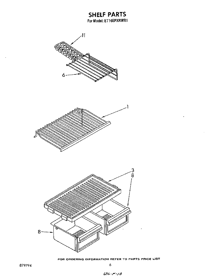SHELF Diagram and Parts List for ET14EPXRWR1  Whirlpool Refrigerator