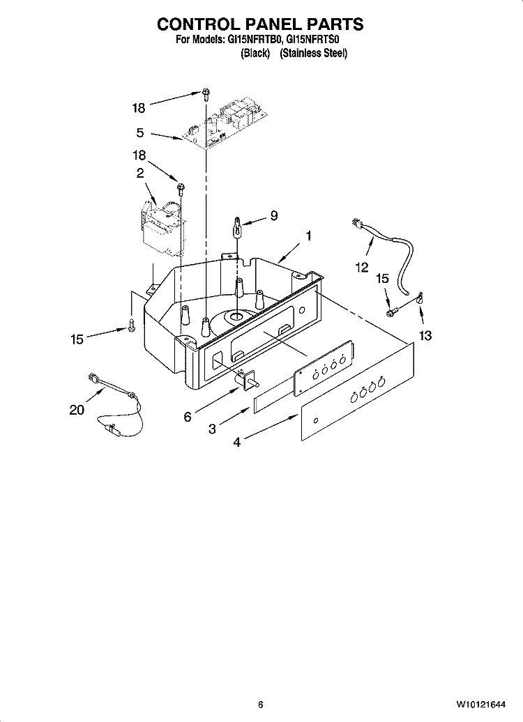 CONTROL PANEL PARTS Diagram and Parts List for GI15NFRTB0  Whirlpool Ice Maker