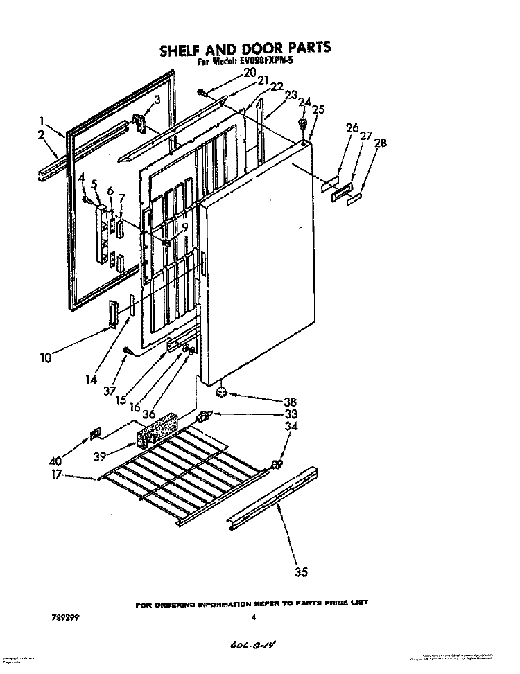 SHELF AND DOOR PARTS Diagram and Parts List for EV090FXPN5  Whirlpool Freezer