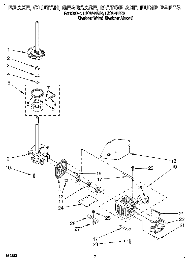 BRAKE, CLUTCH, GEARCASE, MOTOR & PUMP Diagram and Parts List for LSC8244DZ0  Whirlpool Washer