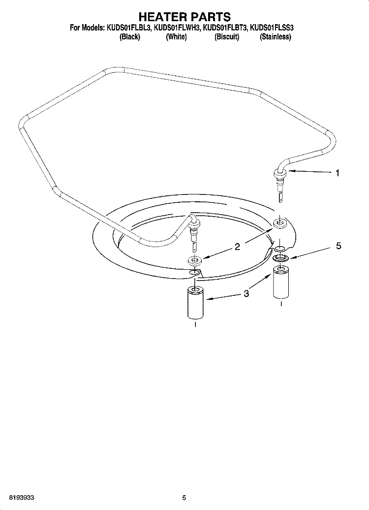 HEATER PARTS Diagram and Parts List for KUDS01FLSS3  KitchenAid Dishwasher