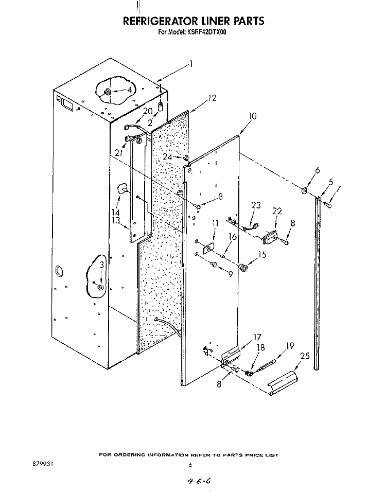 REFRIGERATOR LINER Diagram and Parts List for KSRF42DTX00  KitchenAid Refrigerator