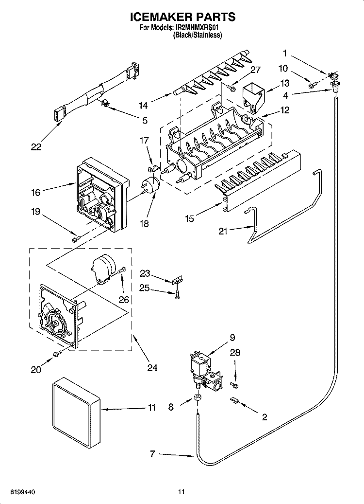 ICEMAKER PARTS Diagram and Parts List for IR2MHMXRS01  Whirlpool Refrigerator