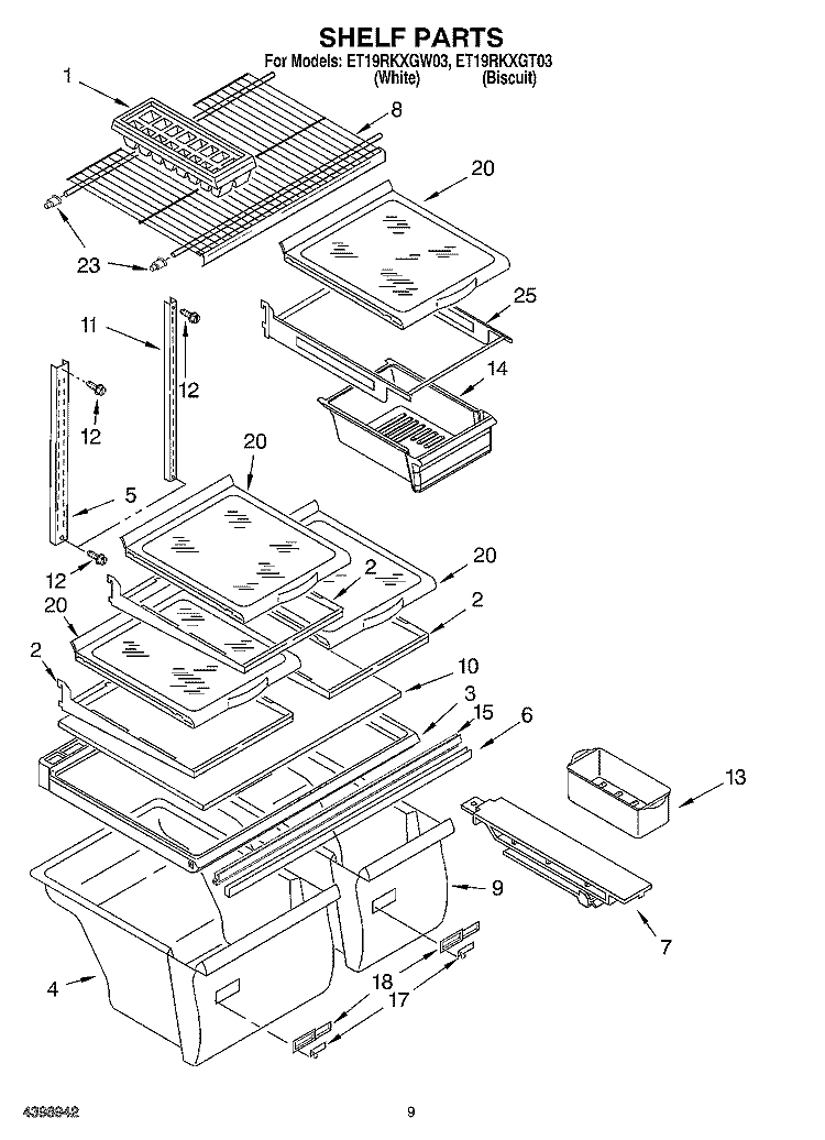 SHELF Diagram and Parts List for ET19RKXGT03  Whirlpool Refrigerator