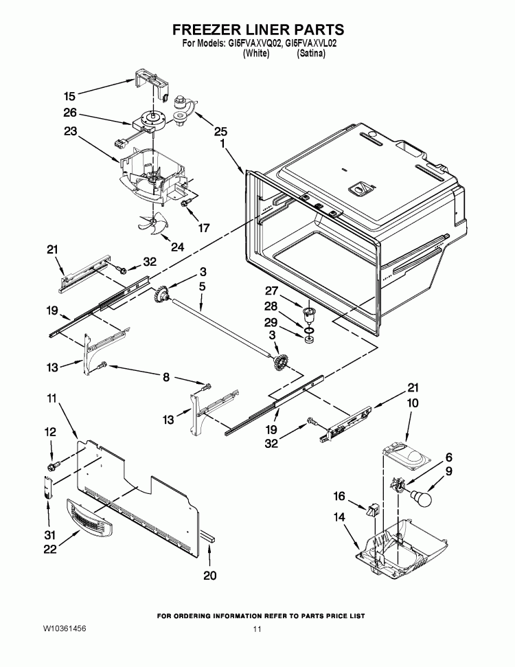 FREEZER LINER PARTS Diagram and Parts List for GI5FVAXVL02  Whirlpool Refrigerator