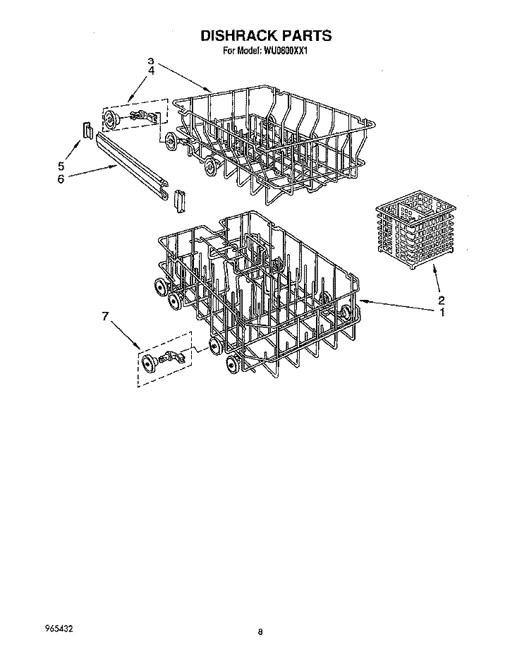 DISHRACK Diagram and Parts List for WU0800XX1  Roper Dishwasher