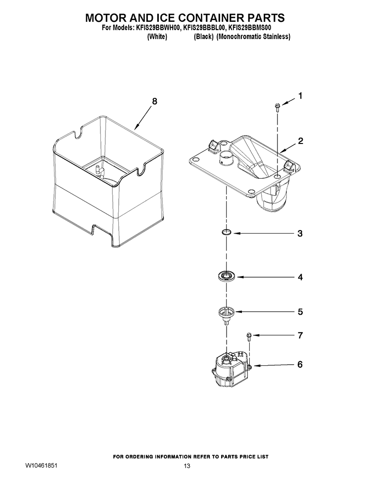 MOTOR AND ICE CONTAINER PARTS Diagram and Parts List for KFIS29BBBL00  KitchenAid Refrigerator