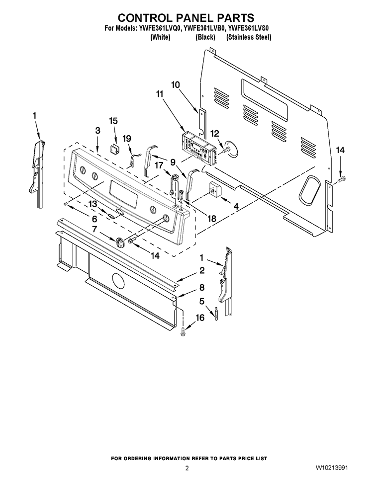 CONTROL PANEL PARTS Diagram and Parts List for YWFE361LVB0  Whirlpool Range