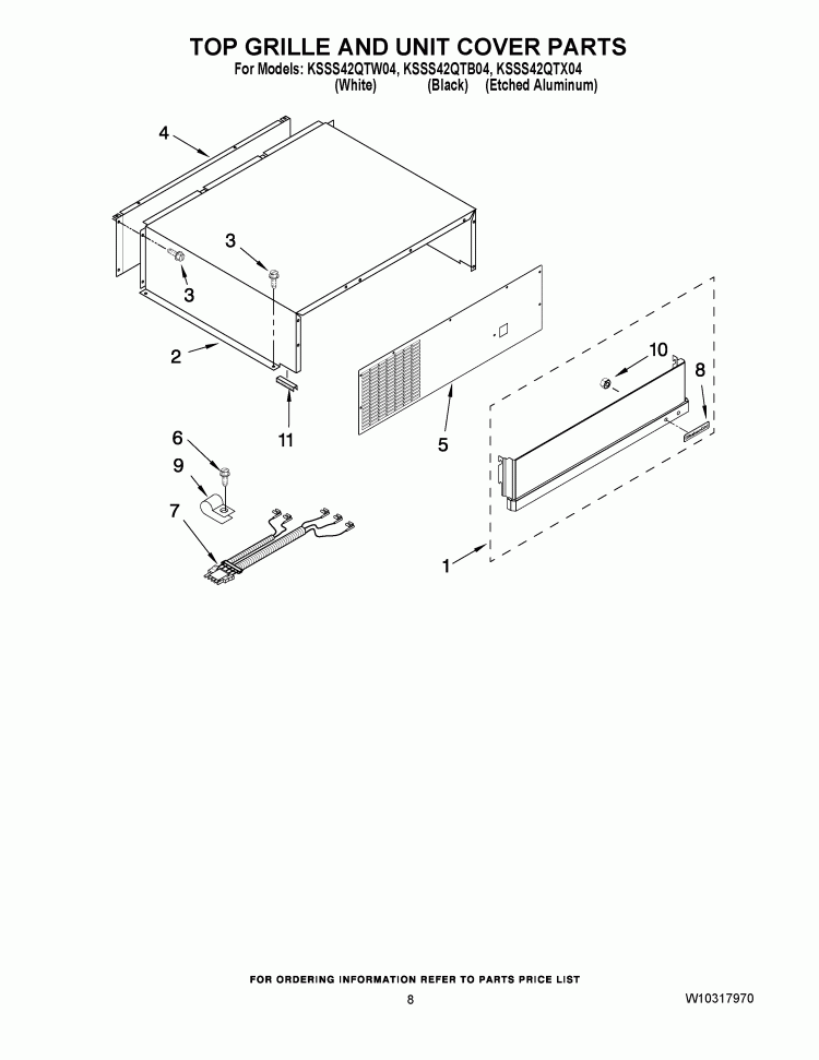 TOP GRILLE AND UNIT COVER PARTS Diagram and Parts List for KSSS42QTB04  KitchenAid Refrigerator