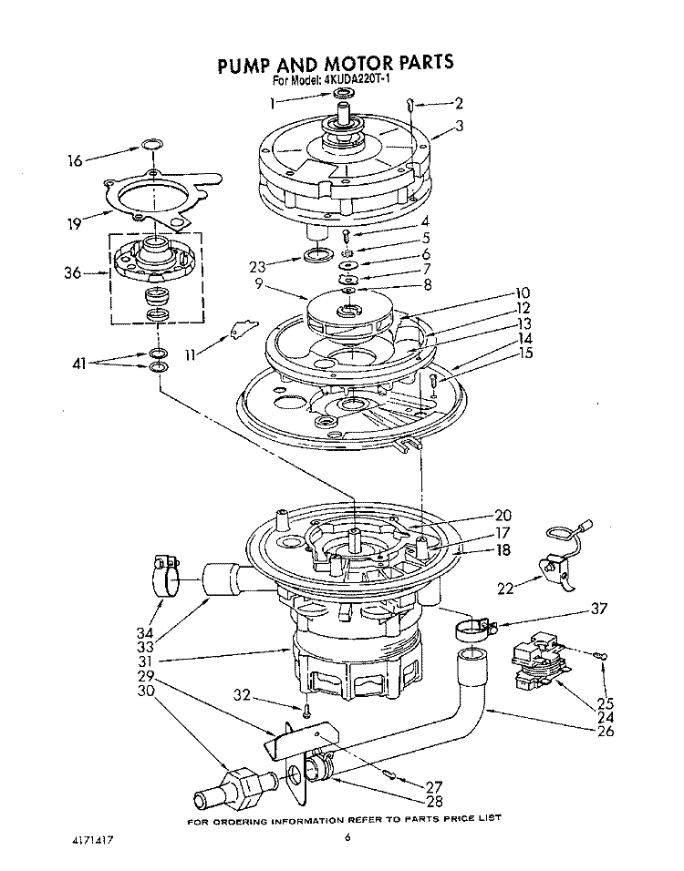 PUMP AND MOTOR Diagram and Parts List for 4KUDA220T1  KitchenAid Dishwasher