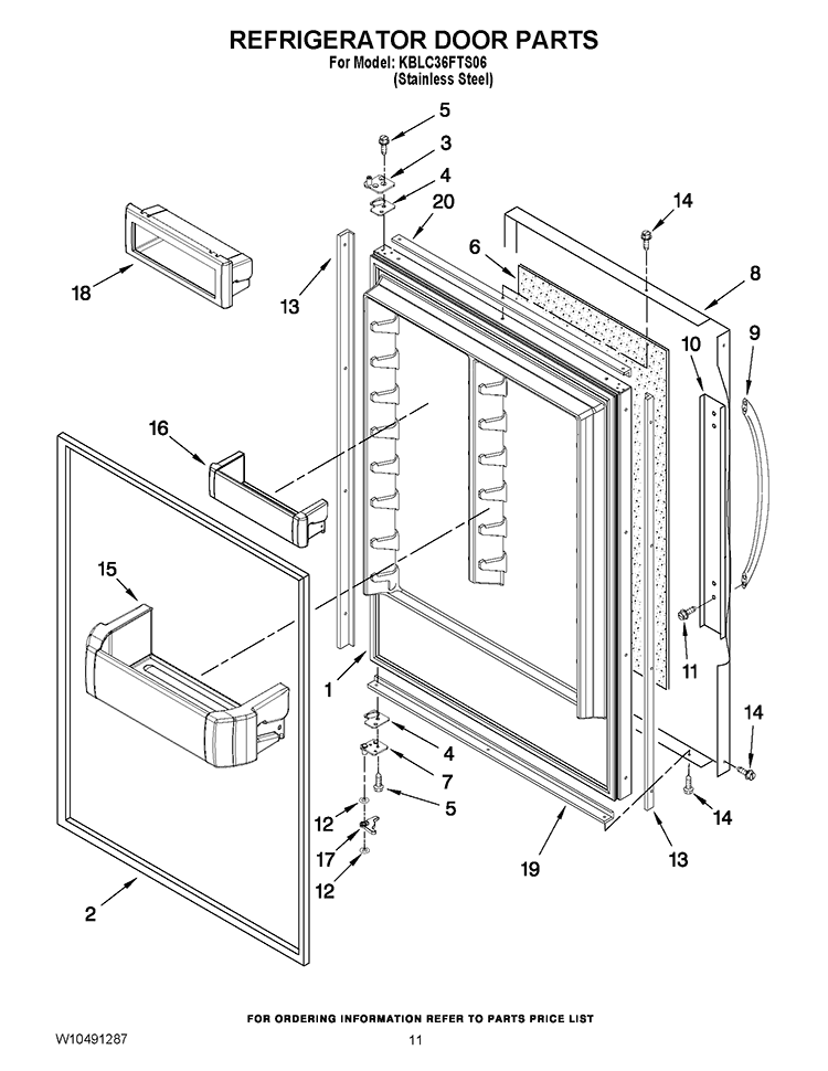 REFRIGERATOR DOOR PARTS Diagram and Parts List for KBLC36FTS06  KitchenAid Refrigerator