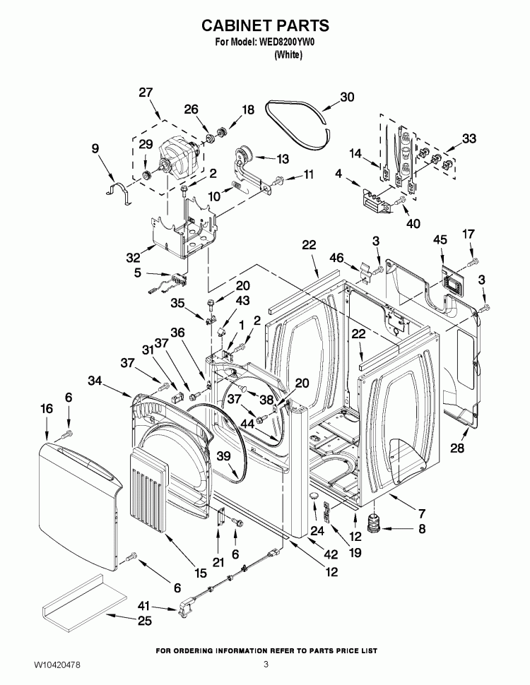 CABINET PARTS Diagram and Parts List for WED8200YW0  Whirlpool Dryer