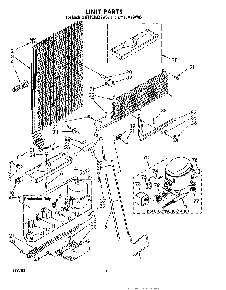 UNIT Diagram and Parts List for ET18JMXSW05  Whirlpool Refrigerator