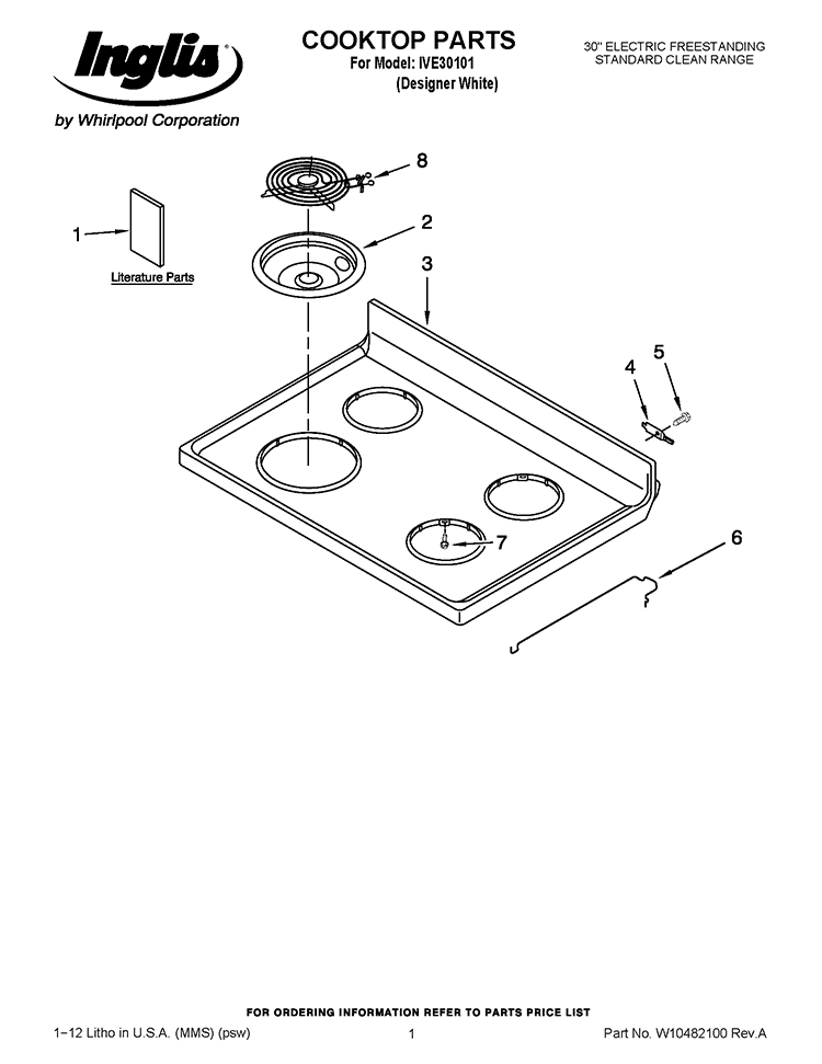 COOKTOP PARTS Diagram and Parts List for IVE30101  Inglis Range