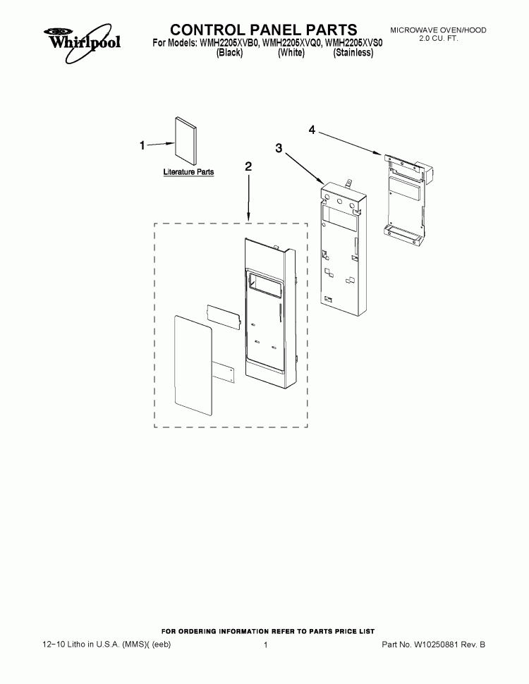 CONTROL PANEL PARTS Diagram and Parts List for WMH2205XVB0  Whirlpool Microwave